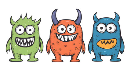 Colorful Funny Monster Cartoon Doodle Vector Icon Illustration for Children's Books and Education Materials