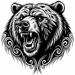 Roaring bear head with tribal design