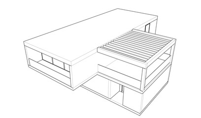 Futuristic Architectural Wireframe. Abstract Modern Building 3d Design 