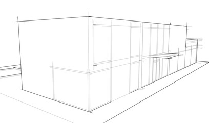 Futuristic Architectural Wireframe. Abstract Modern Building 3d Design 