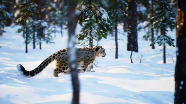 lynx in snow, snow leopard in the snow video, snow leopard portrait, portrait of a leopard video, a wild leopard video, ai generated