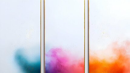 Fototapeta premium Abstract Colorful Powder Backgrounds With Golden Lines