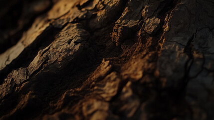 Close-up of textured tree bark with deep grooves and rich tones