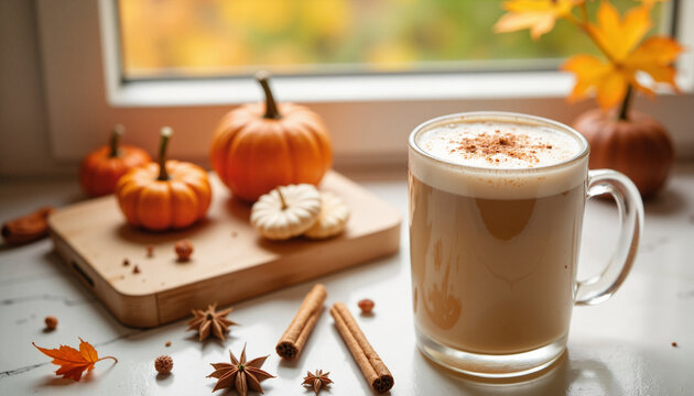 Pumpkin spice latte in a cozy autumn setting