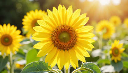 Obraz premium Sunflower blooming in bright sunlight