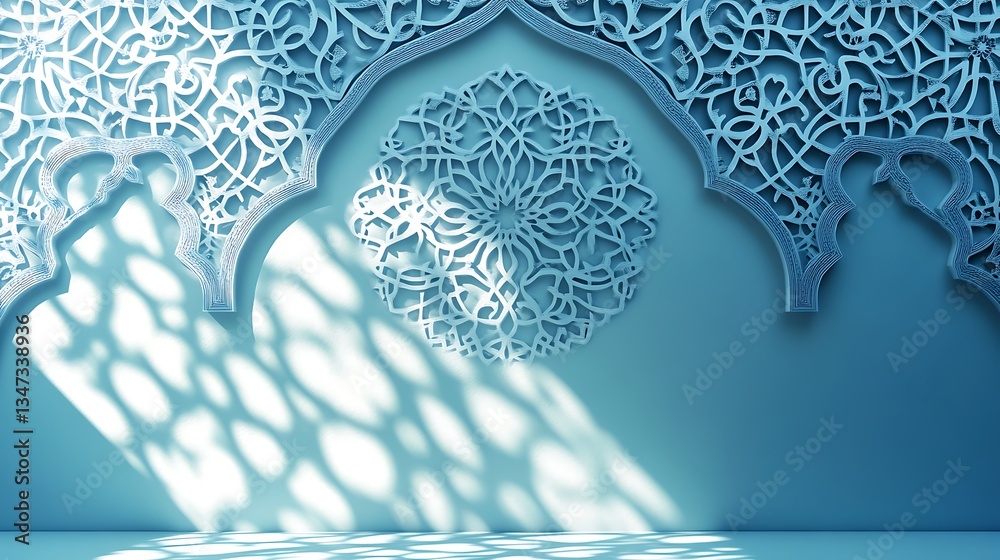 Poster stunning islamic architectural design with intricate arabesque patterns and light shadows