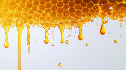 Golden Honeycomb Drip: A macro shot captures the luscious flow of golden honey cascading from a honeycomb, creating a sensory experience of sweetness and natural goodness.