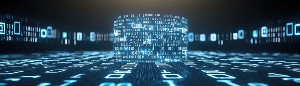 Abstract Digital Cylinder, Binary Code Background, Technology Concept