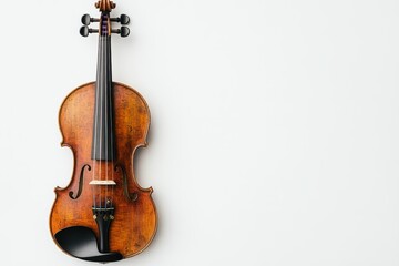 Fototapeta premium Antique Violin on White Background Top View of a Classic Musical Instrument