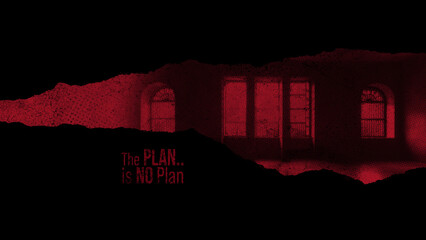 A graphic-style illustration in deep red and black, evoking mystery and cinematic noir. With rough...