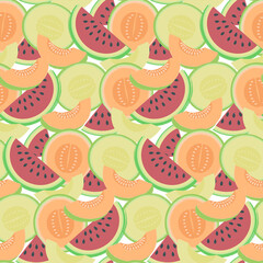 Melon fruit seamless pattern on transparent background.