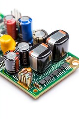 Close Up of Green Circuit Board with Electronic Components