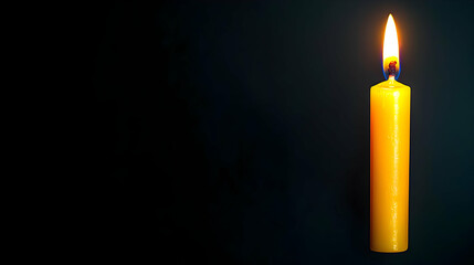 Single Yellow Candle On Dark Background
