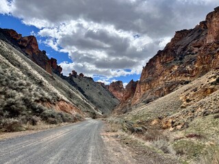 A canyon road in the middle of no where in the United States