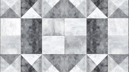 Monochrome Geometric Pattern with Textured Squares and Triangular Elements