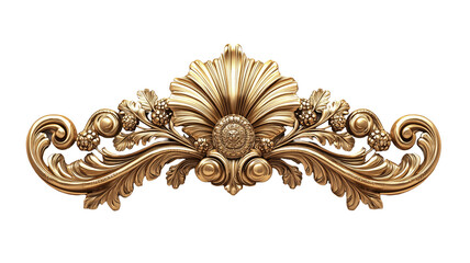 Golden baroque ornament intricate gold decorative molding floral patterns and a central medallion design in vintage ornate style on transparent background. 