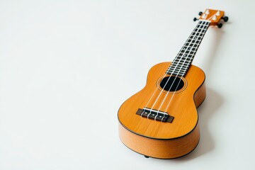 Obraz premium Light Brown Ukulele on White Background