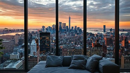 NYC Skyline Sunrise from Modern Lounge