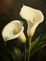 Elegant white Calla lilies in close-up