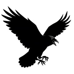 Obraz premium Majestic Raven in Flight: A Striking Black Silhouette Against White Background