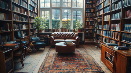 A large room with a couch and a potted plant