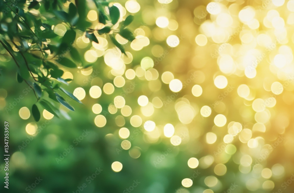 Aufkleber blurred bokeh background with green tree leaves and sunlight in spring, summer nature background. ab