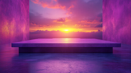 A purple room with a view of the sunset