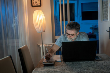 Working on laptop computer. Self employed business person working from home. Portrait of a handsome...