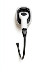 White Electric Vehicle Charging Station with Black Cable