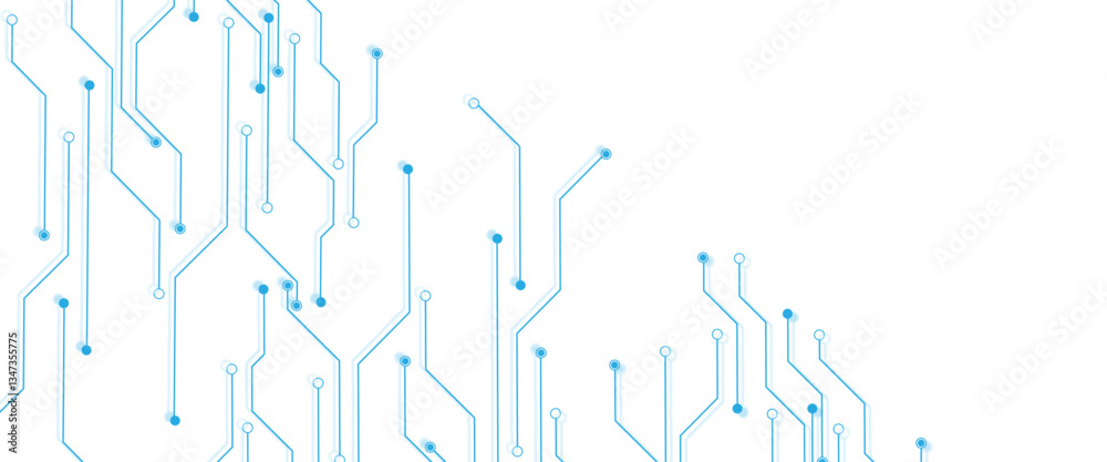 Poster Vector Technology connected white lines and dots with electronics elements on tech bg.