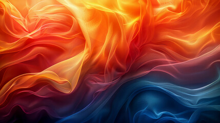 Obraz premium Abstract Flowing Silk Fabric with Vibrant Orange, Red, and Blue Colors