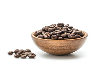 Fototapeta premium Roasted Coffee Beans in Wooden Bowl Freshly Brewed Gourmet Aroma
