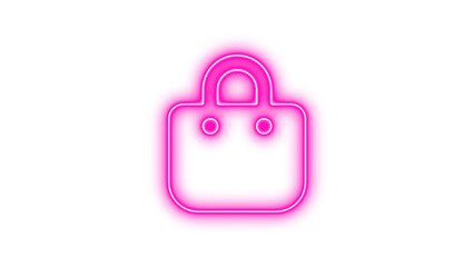 Neon symbol bag shopping icon pink color glow with transparent background