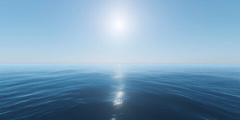 Fototapeta premium Serene view of vast blue ocean with calm waters and shimmering reflections under the sun