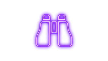 Neon symbol binoculars icon purple color glow with transparent background