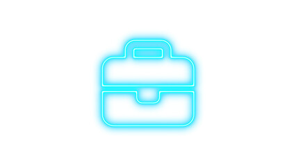 Neon symbol briefcase icon cyan color glow with transparent background