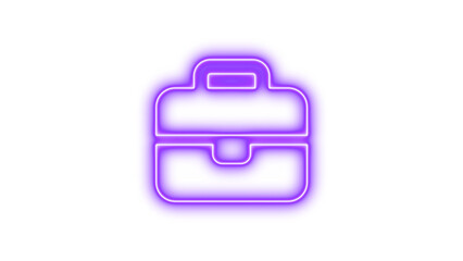  Neon symbol briefcase icon purple color glow with transparent background
