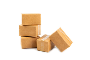 Cardboard boxes isolated on white background. Shopping concept, moving concept, mailboxes and parcels.