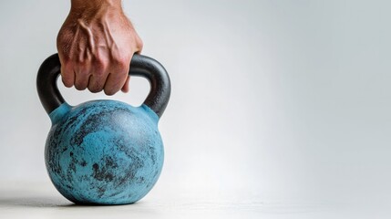 Strong hand gripping textured kettlebell showcasing focus and de