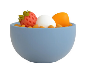 Bowl of healthy food including nuts strawberry and egg 3d PNG on Transparent Background