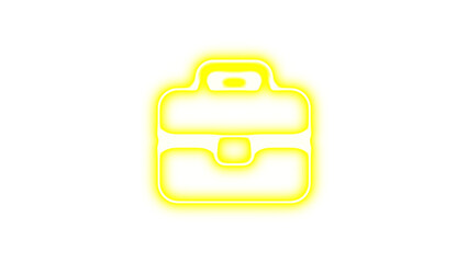 Neon symbol briefcase icon yellow color glow with transparent background