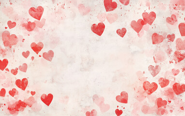 Valentine's Day Background with Red Hearts on Textured White Canvas