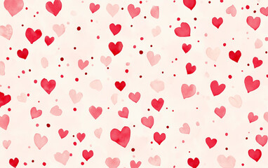 Watercolor Hearts Pattern Background, Red and Pink Valentine's Day Love Theme.