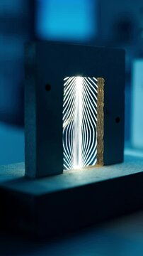 Young&rsquo;s Double-Slit Experiment Demonstrating Wave-Particle Duality in a High-Tech Laboratory,vertical video