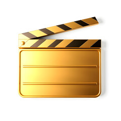 Fototapeta premium Clapperboard gold metal icon on white background. Generative AI