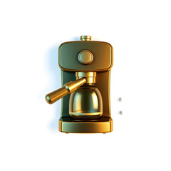 Coffee machine gold metal icon on white background. Generative AI
