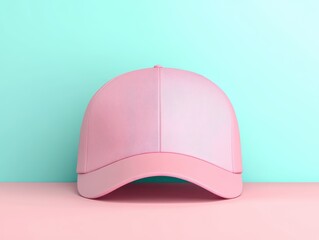Fototapeta premium Pink Baseball Cap on Mint Green Background for Stylish Fashion Shoot