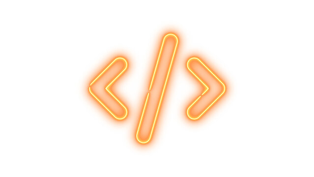 Neon symbol code icon brown  color glow with transparent background