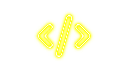 Obraz premium Neon symbol code icon yellow color glow with transparent background