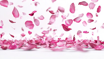 Delicate pink rose petals falling gracefully